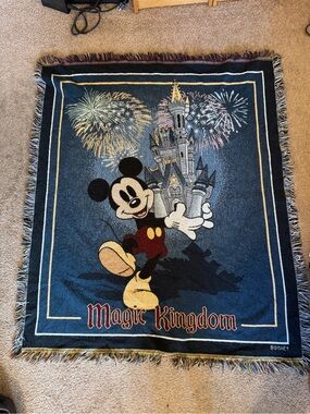 Disney Mickey Mouse Magic Kingdom Tapestry Blanket - Navy, Red, Yellow